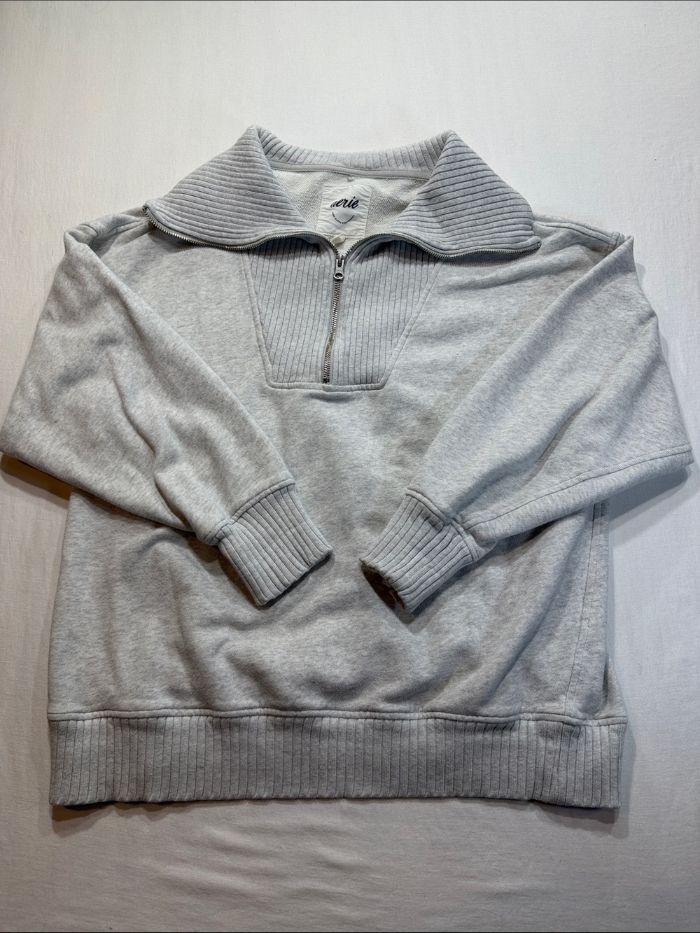 aerie Light Gray Half-Zip Funnel Neck Sweatshirt